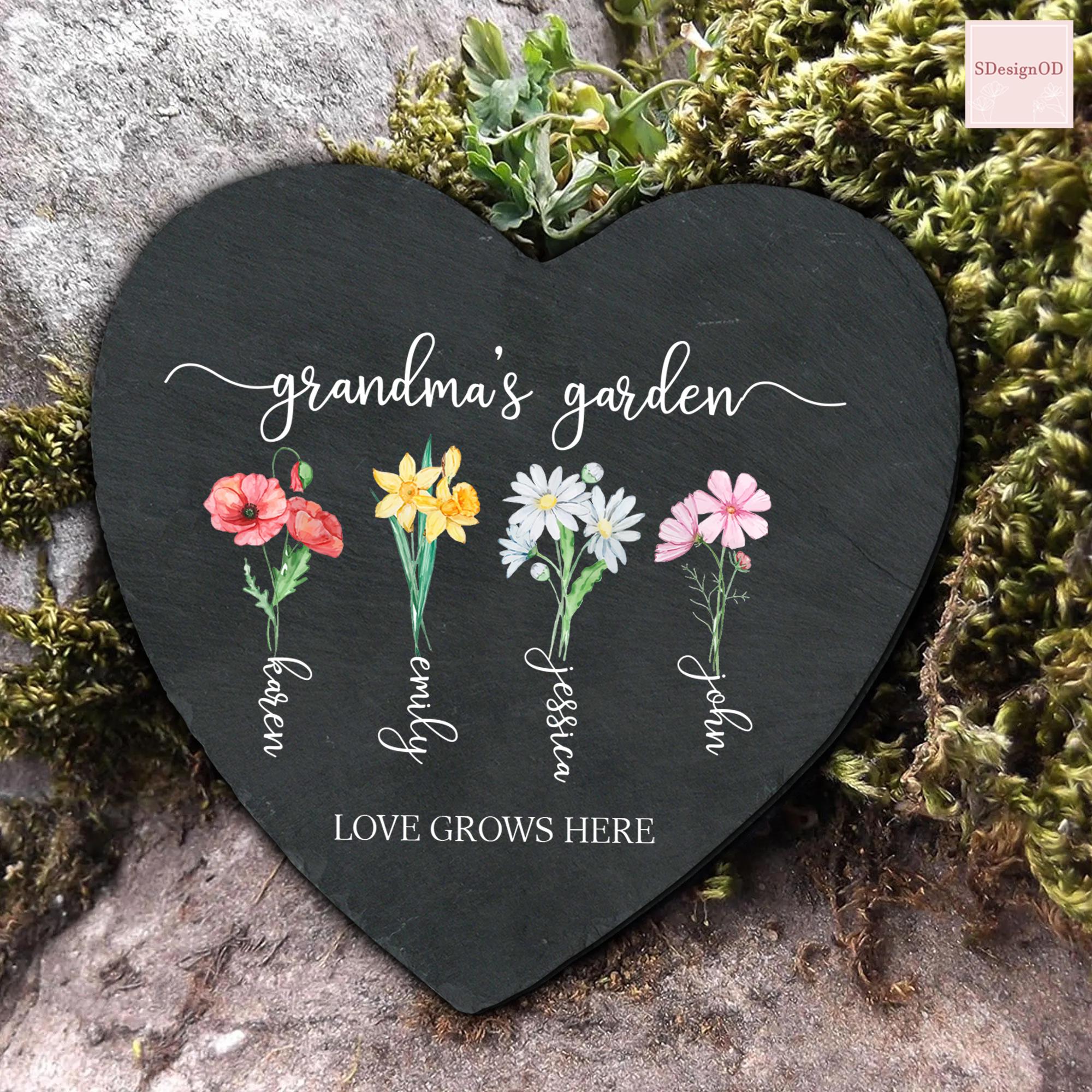 Personalized Garden Stone, Mothers Day Gifts for Grandma with Grandkid's Birth Flower Gift, Outdoor Decor, Garden Decor, Gifts for Her