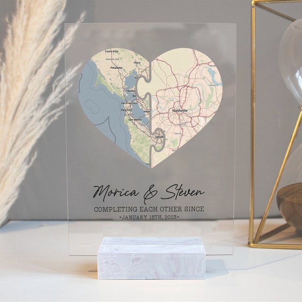 Custom Map Acrylic Plaque, Couple Plaque, Our First Date Plaque, Personalized Map Plaque For Boyfriend, Valentines Day Gift, Gift For Him