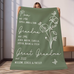 Custom Mom Grandma Great Grandma Blanket, Mom Blanket with Kids Name, Custom Name Blanket, Grandma Blanket, Mothers Day Gift, Mother Blanket