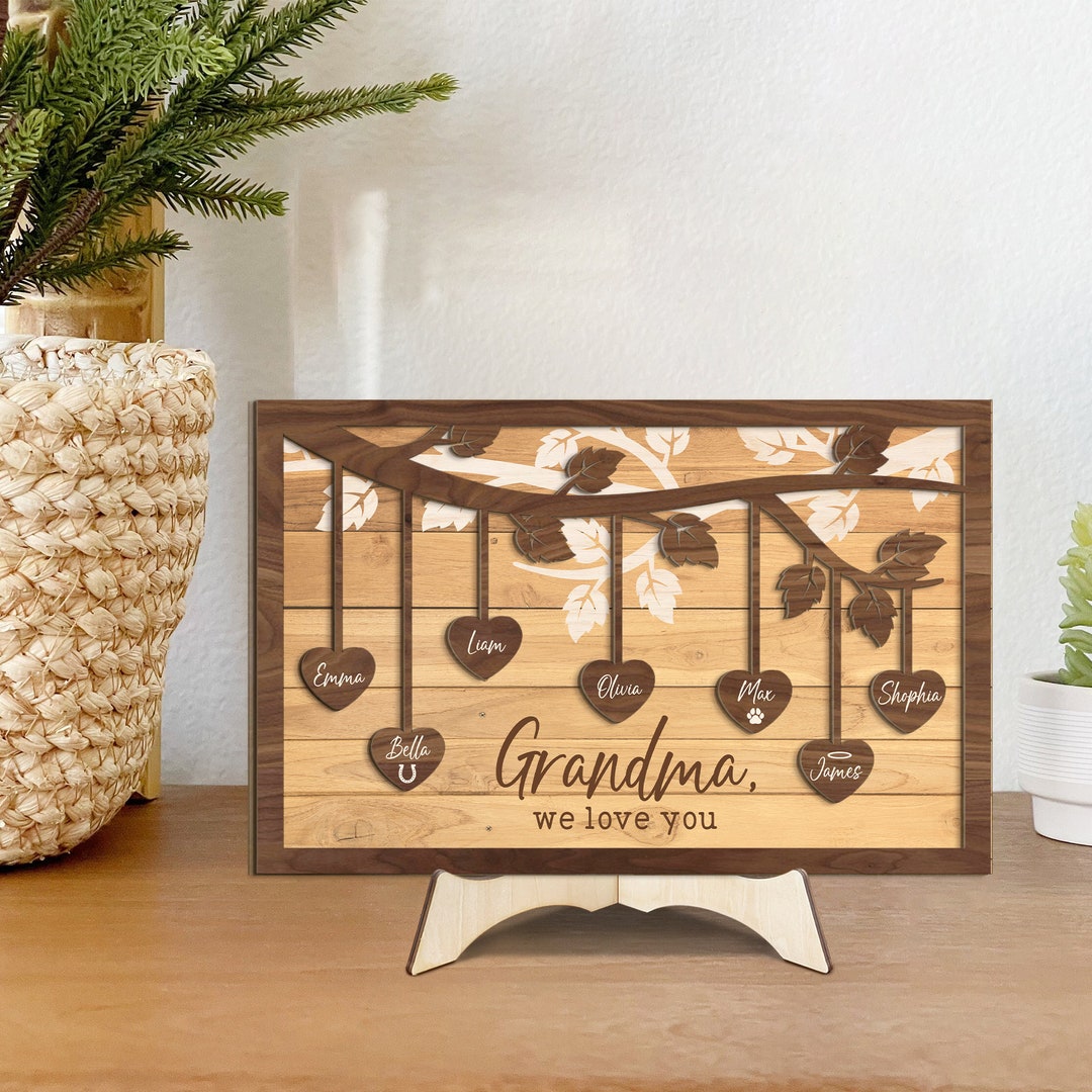 Personalized Wooden Family Tree Sign, Grandma Gift, Grandkids Names ...