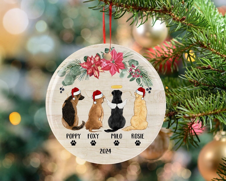 Personalized Dog Ornaments, Dogs Christmas Ornament, Dog Holiday Ornament, Christmas Gift for Dog Lover, Dog Memorial Ornament, Dog Angels image 1