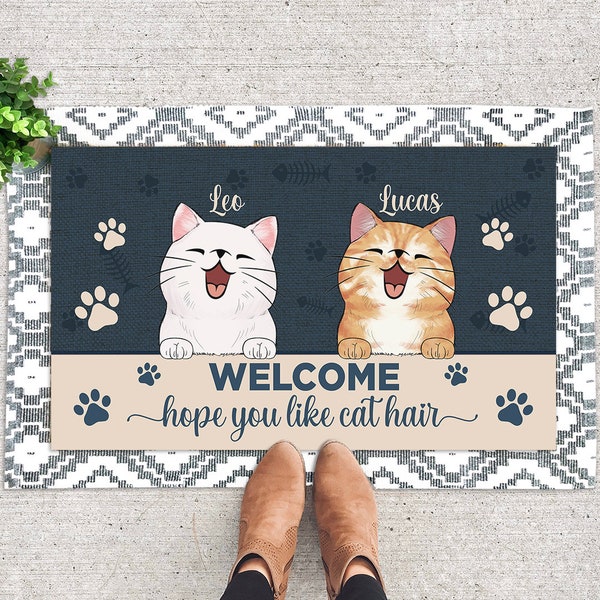 Zerbino per gatti personalizzato, tappetino di benvenuto divertente, tappetino decorativo per gatti, regalo mamma gatto, regalo papà gatto, regalo di inaugurazione della casa, zerbino personalizzato