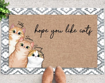 Personalized Cat Doormat, Cat Door Mat, Hope You Like Cats, Cat Rug, Gift For Pets,Pet Doormat,Custom Cat Doormat,Pet Lover Gift,Cat Doormat