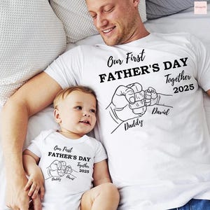 Our First Father&#39;s Day Shirt, First Time Dad Gift, Matching Dad and Kid Shirt, Custom 1st Fathers Day Shirt, New Dad Shirt, Gift for Husband