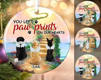 Dog Memorial Ornament, You Left Paw Prints On Our Hearts, Pet Memorial Gift, Pet Ornament, Dog Lover Gift, Personalized Christmas Ornament