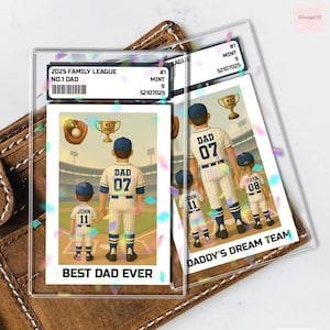 Tarjeta coleccionable de béisbol n.° 1 para papá e hijos, estilo 2D, tarjeta personalizada para billetera de papá, regalo para el Día del Padre, tarjeta familiar personalizada con figura.