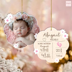 Custom Baby Birth Stats Ornament, Personalized New Baby Ornament, Baby Photo Ornament, New Baby Keepsake, Baby Shower Gift, New Parent Gift