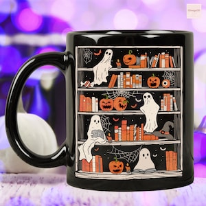 Reading Ghost Halloween Mug, Cute Halloween Mug, Housewarming Gift, Bookish Ghost Coffee Mug, Spooky Vibes, Halloween Ghost Reading Book