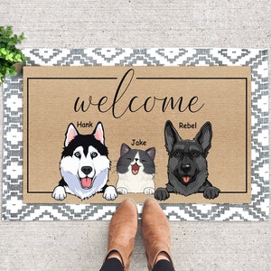 Custom Dog Cat Doormat, Funny Welcome Door Mat, Dog Cat Lover Gift, Cat Lover Gift, Dog Doormat, Cat Rug, Custom Pet Doormat, Dog Cat Lover