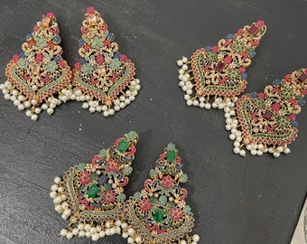 Trendy Pakistani Indian nauratan style Earrings available to buy in 2 colours red/green