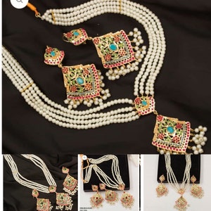 Nauratan pendant mala set with multicoloured stones 4 different colors