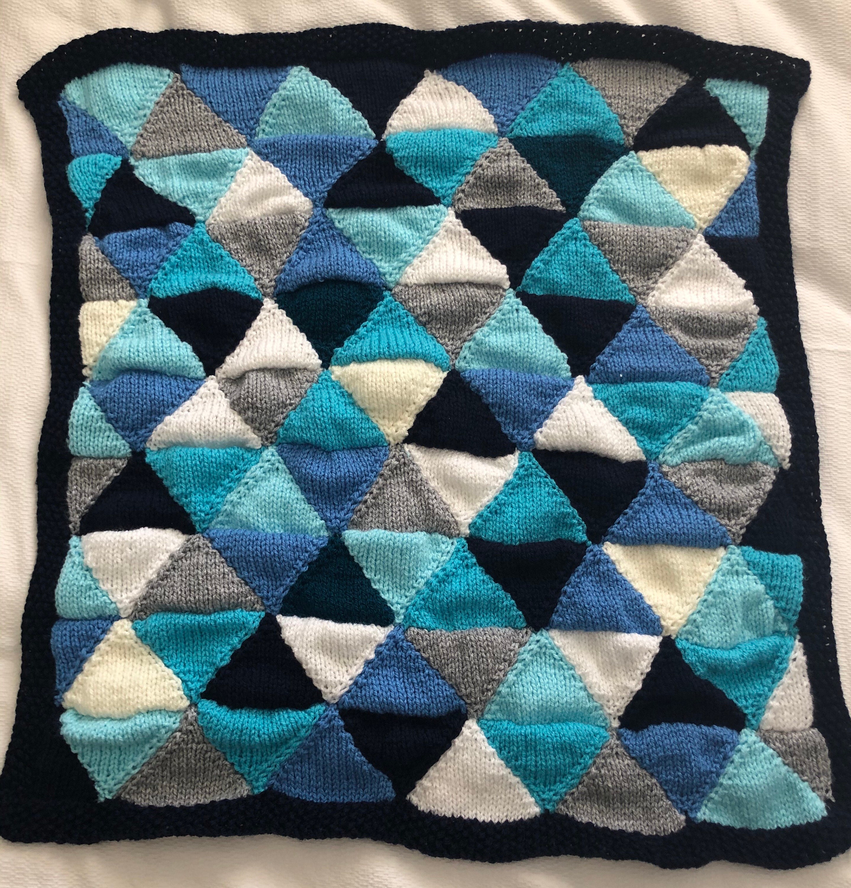 Hand knitted triangle patchwork blanket Etsy