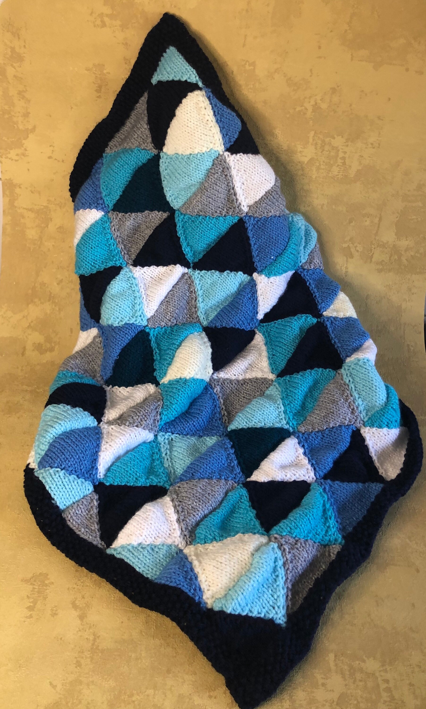 Hand knitted triangle patchwork blanket Etsy