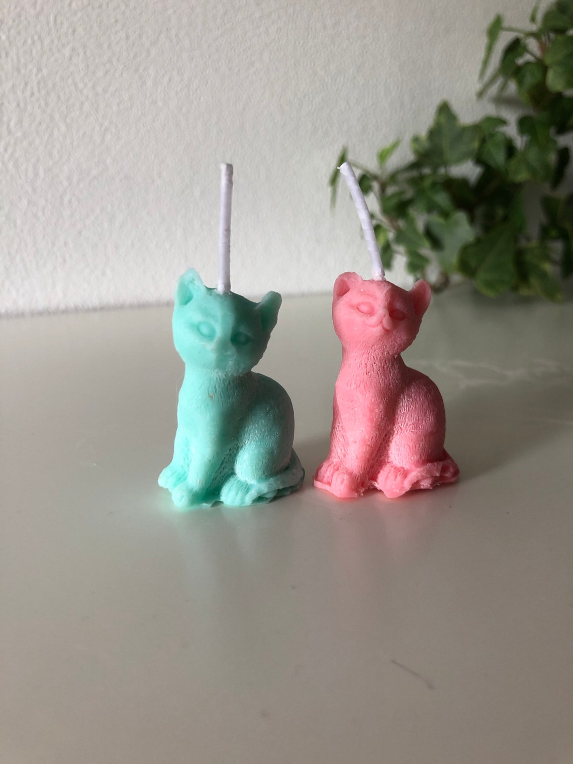 Set of two decorative soy wax cat candles. Etsy