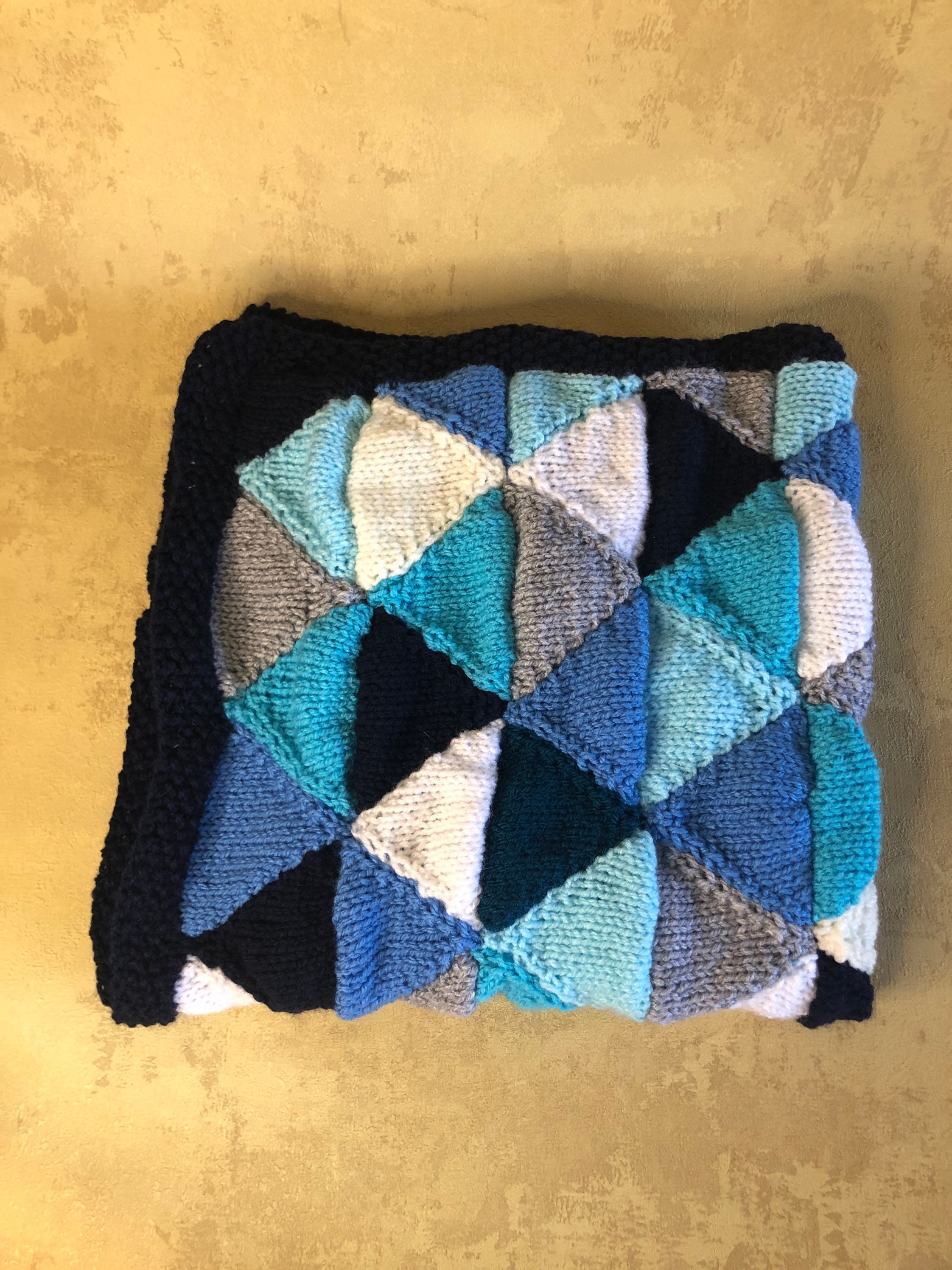 Hand knitted triangle patchwork blanket Etsy