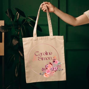 Personalized wedding tote bag – Guest or bachelorette party gift – 11 models – 100% cotton bag with first names & date – Witness or bridesmaid gift
