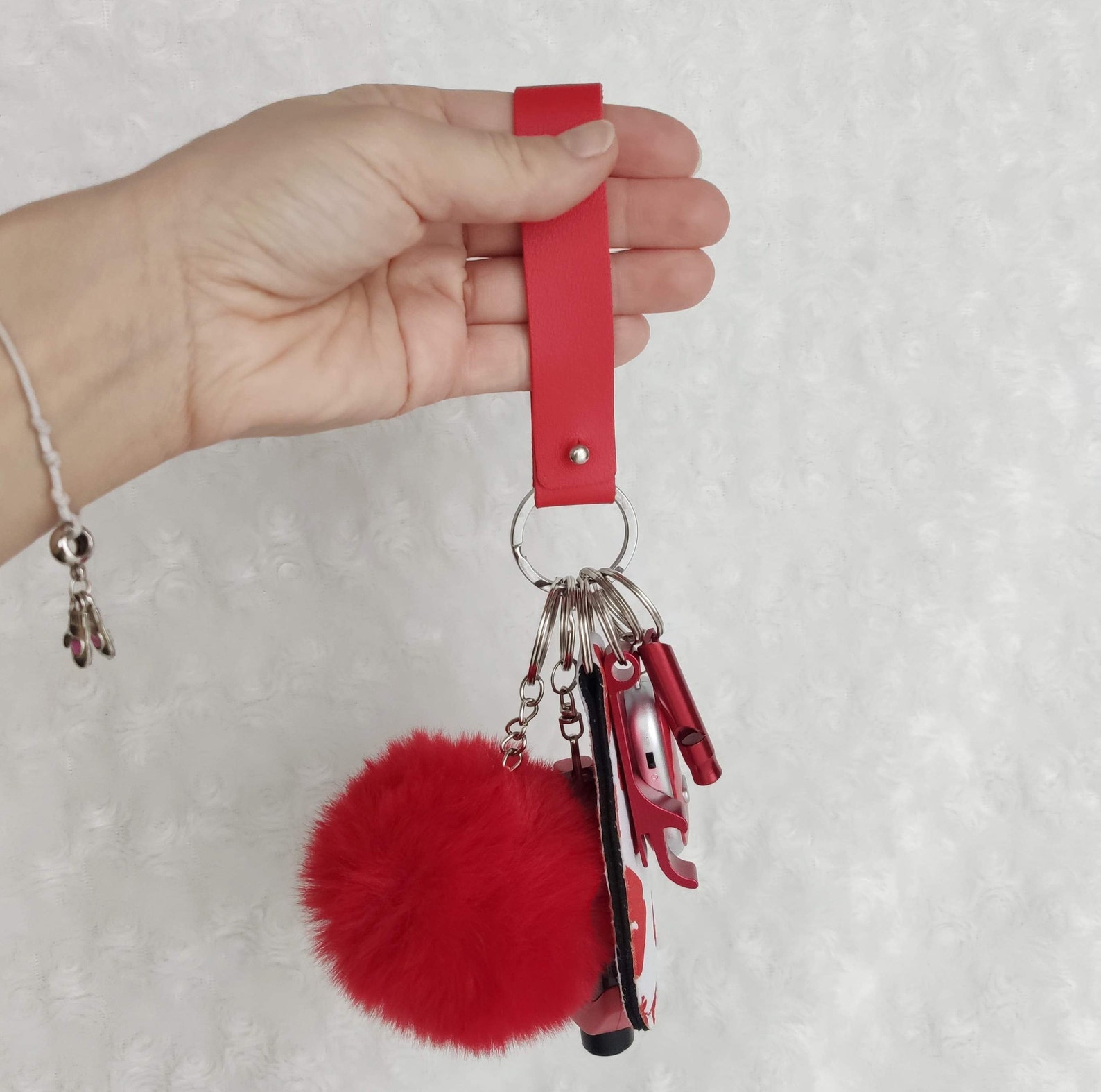 Safety keychain Defense keychain Pom pom key chain Etsy