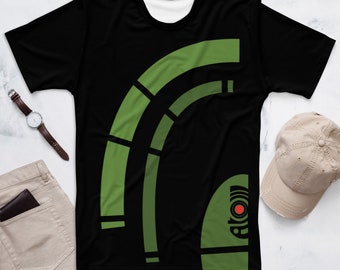 T-shirt med abstrakt geometriskt tryck, modern streetwear-t-shirt med grafisk design, skjorta med djärv design