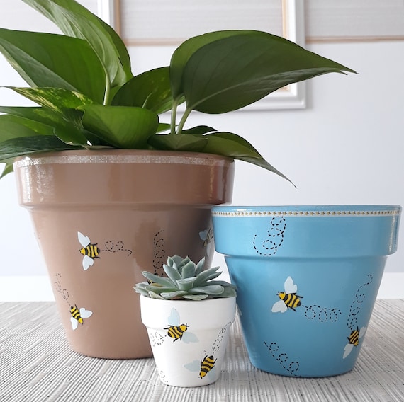 Honey Bee Planter Hand Painted Decorative Planter for Small Indoor Plants  and Succulents Plant Gift Housewarming 