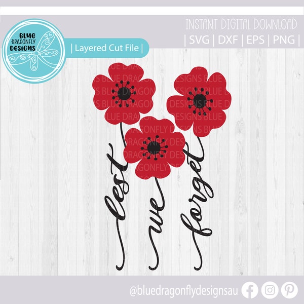 Anzac Poppies v2 svg | Anzac SVG | Poppy svg |Lest We Forget svg | We Will Remember svg