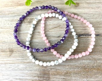 Tiny 4mm Amethyst Bracelet: Minimalist February Birthstone Jewelry for Stress Relief and Calming