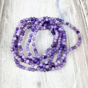 Lepidolite Crystal Bracelet: 4mm Dainty Gemstone for Anxiety Relief, Crown Chakra Healing, Calming Energy