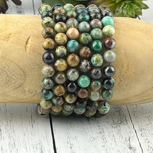 Genuine Chrysocolla Bracelet for Inner Calm & Communication – 8mm Natural Gemstone Beads on Stretch Cord – Boho Healing Jewelry for Her