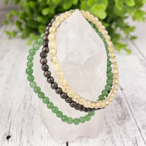 Abundance Stacking Bracelet Set Citrine, Pyrite & Green Aventurine Gemstone Bracelets 4mm - Wealth, Prosperity, Success, Luck, Protection
