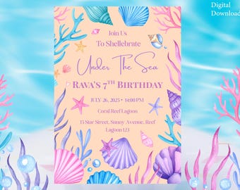 Editable Beach Party Invitation  - Under the Sea Birthday Invite - Summer Birthday Party - Canva Template - Printable Instant Download