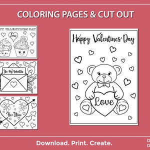 Valentine's Day Printable Coloring Pages and Cut Out Decorations for ...