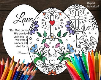 Printable Easter Egg Coloring Decoration for kids and adults- Faith-Inspired Easter Egg Coloring Bible verse– Printable Set