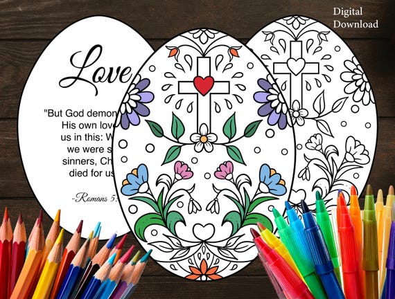 Printable Easter Egg Coloring Decoration for kids and adults- Faith-Inspired Easter Egg Coloring Bible verse– Printable Set