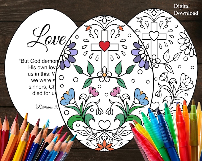 Printable Easter Egg Coloring Decoration for kids and adults- Faith-Inspired Easter Egg Coloring Bible verse– Printable Set