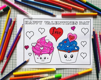 Valentine's Day Printable Coloring Pages and Cut Out Decorations for Kids - Coloring Book, Bookmark, Pages, Games Activity, Digital Download