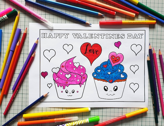 Valentine's Day Printable Coloring Pages and Cut Out Decorations for Kids - Coloring Book, Bookmark, Pages, Games Activity, Digital Download