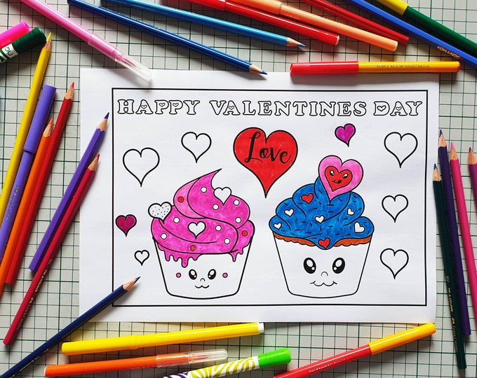 Valentine's Day Printable Coloring Pages and Cut Out Decorations for Kids - Coloring Book, Bookmark, Pages, Games Activity, Digital Download