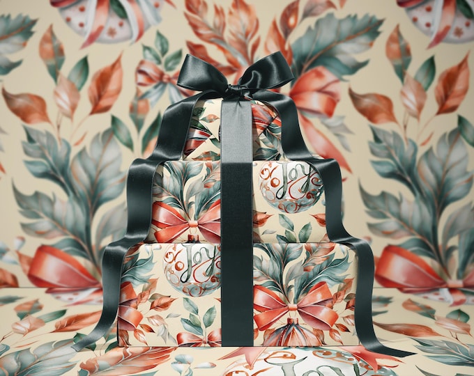 Holiday Splendor Wrapping Paper | Classic Red & Green Ornaments | Festive Christmas Gift Wrap | Gift packaging | Soft Yellow background