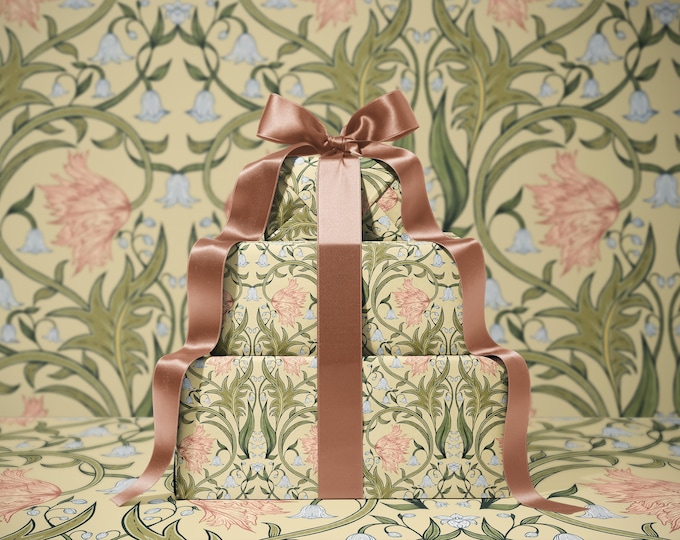 Valley Whispers  Floral Wrapping Paper | Vintage Floral Gift Wrap | William Morris Inspired Pattern | Botanical Gift Wrap | Soft Yellow