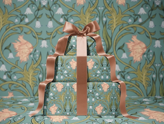 Valley Whispers  Floral Wrapping Paper | Vintage Floral Gift Wrap | William Morris Inspired Pattern | Botanical Gift Wrap | Teal Verdigris