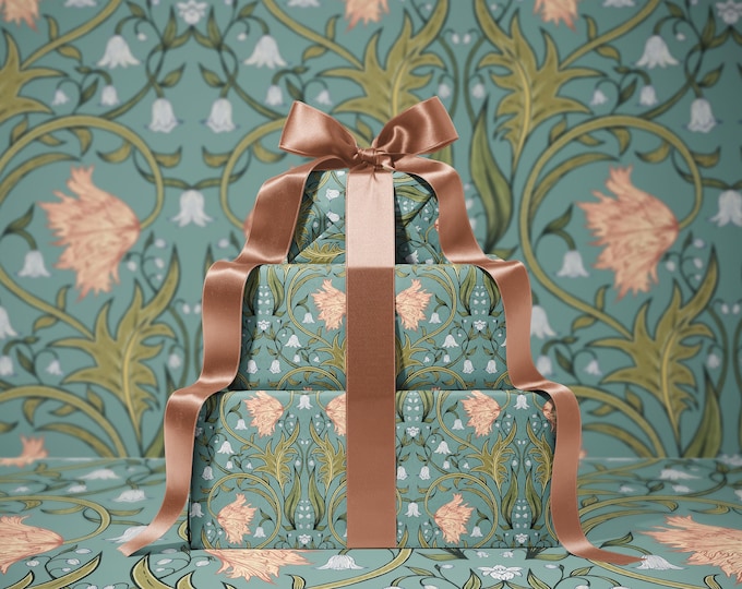 Valley Whispers  Floral Wrapping Paper | Vintage Floral Gift Wrap | William Morris Inspired Pattern | Botanical Gift Wrap | Teal Verdigris