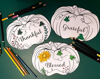 Thanksgiving Themed Coloring Printables for Kids and Adults - Coloring Decorations – Cut out - Pumpkins -