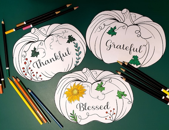 Thanksgiving Themed Coloring Printables for Kids and Adults - Coloring Decorations – Cut out - Pumpkins -