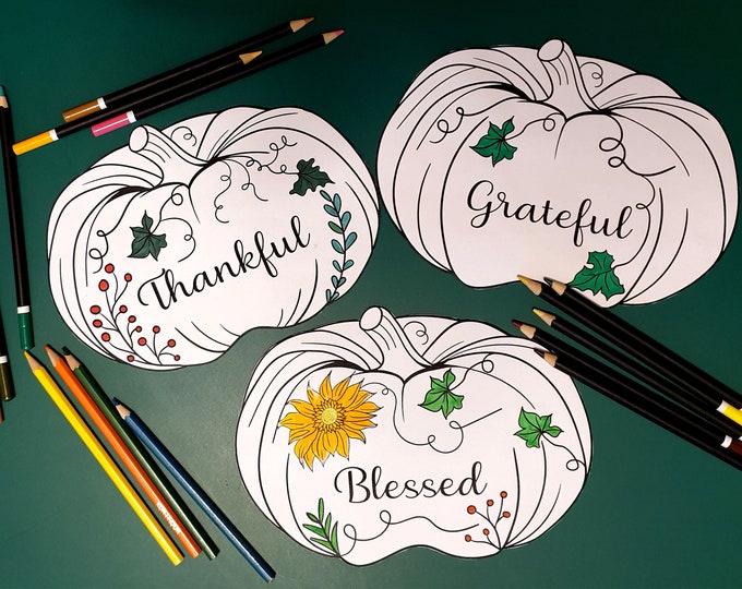 Thanksgiving Themed Coloring Printables for Kids and Adults - Coloring Decorations – Cut out - Pumpkins -