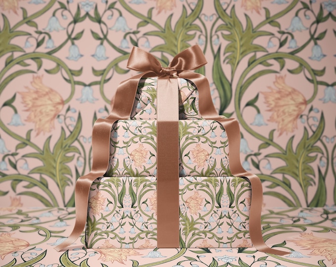 Valley Whispers  Floral Wrapping Paper | Vintage Floral Gift Wrap | William Morris Inspired Pattern | Botanical Gift Wrap | Blush Rose