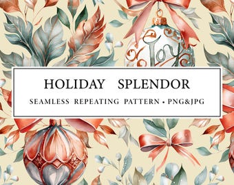 Holiday Splendor Print, Christmas Festive Print, Seamless Pattern Tile, Digital Print Design, Holiday pattern, Digital print, digital paper