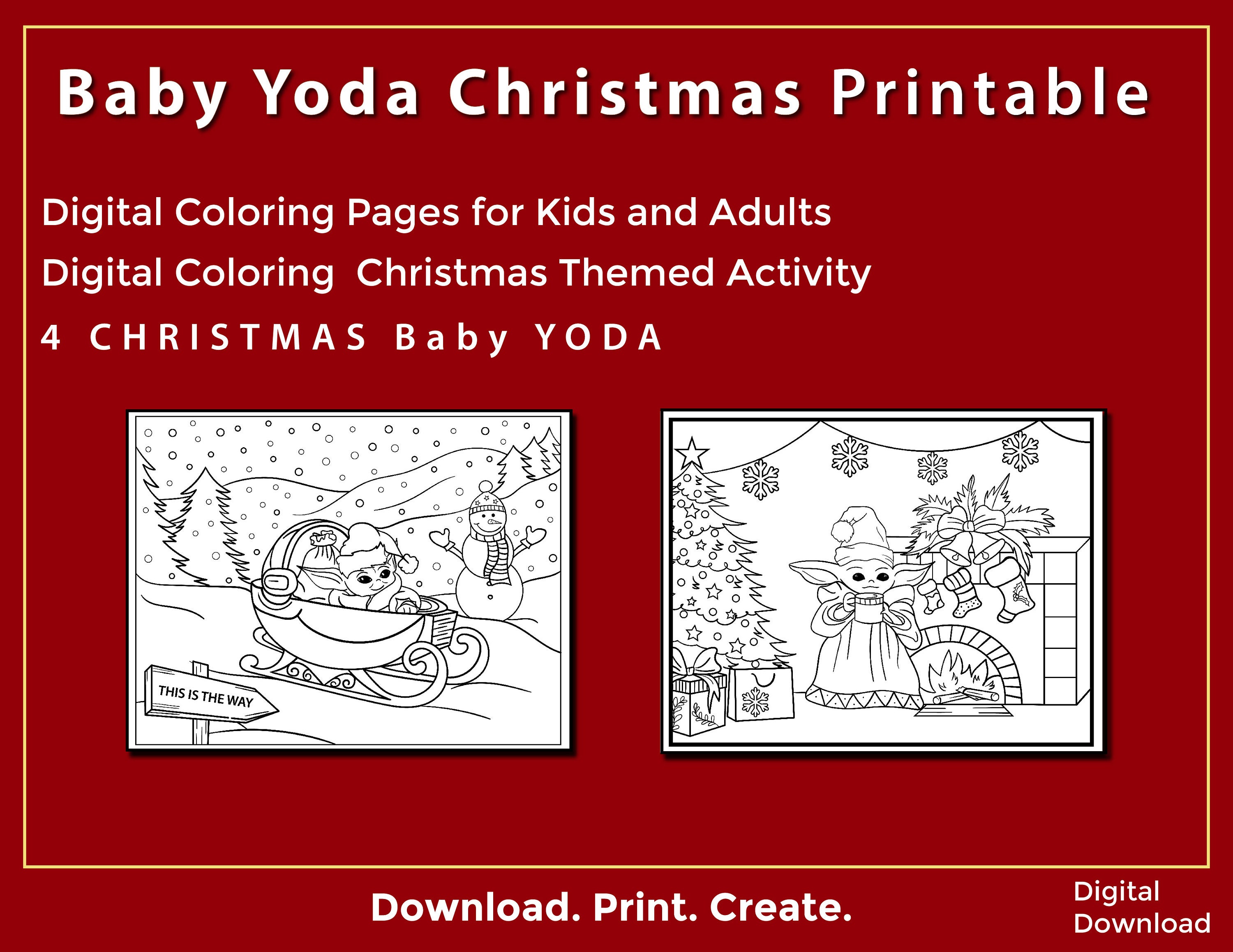 Download Baby Yoda The Kid Christmas Holiday 4 Coloring Printable | Etsy