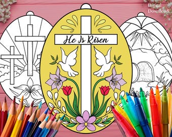 Easter Activity Coloring Printable Decorations for Kids, Easter Bible Story Crafts, Sunday school coloring illustrated story, Holy Week