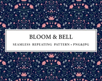 Bloom & Bell Seamless Print Design, Floral tile, Seamless pattern, digital paper, Surface pattern design,  floral illustration