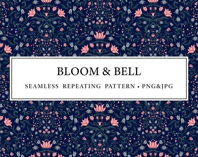 Bloom & Bell Seamless Print Design, Floral tile, Seamless pattern, digital paper, Surface pattern design,  floral illustration