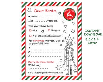 My Letter to Santa Claus - Printable Wish List for Christmas Holiday - Kids Activities - Printable Letter to Santa - PDF Sheet - Kids Letter